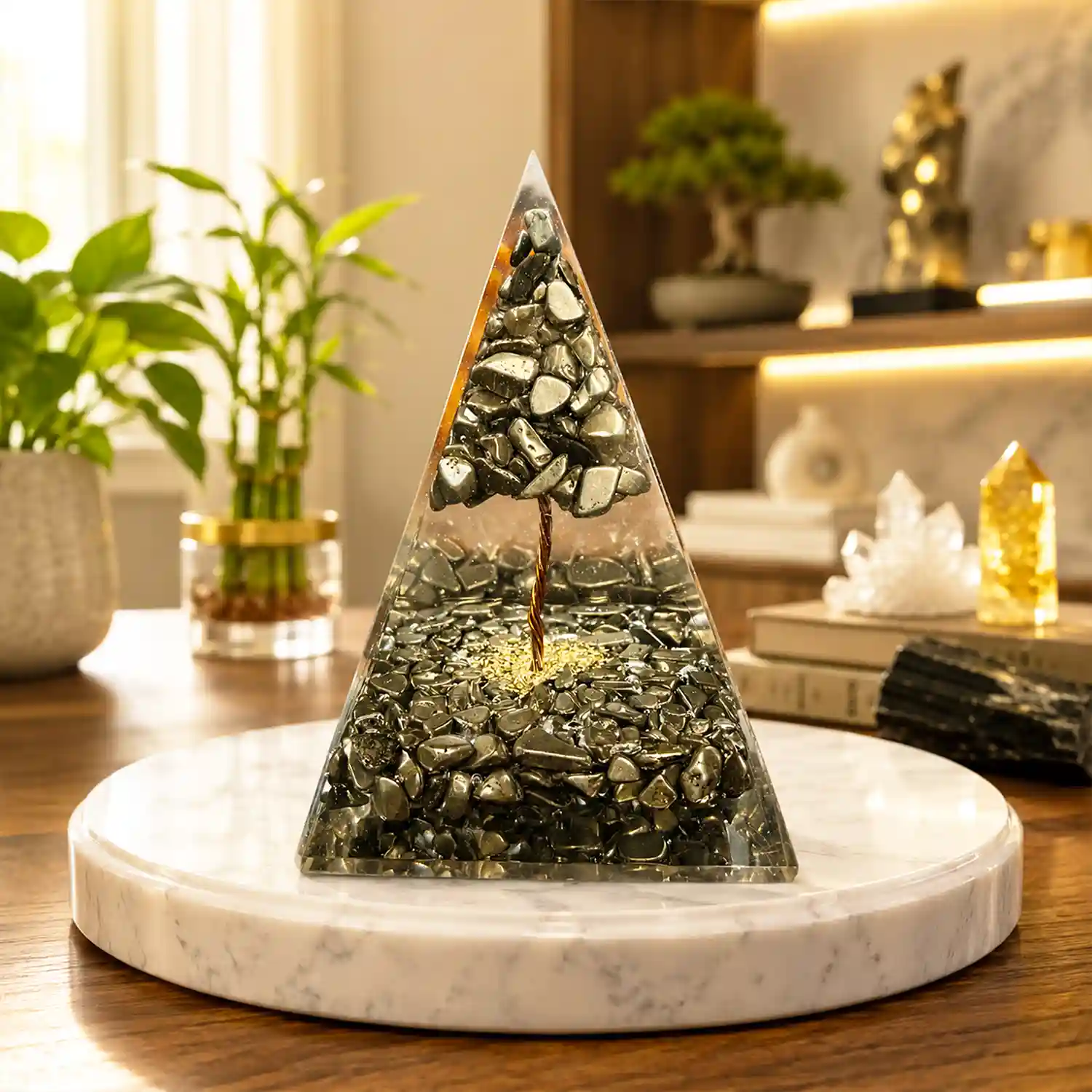 Pyrite Crystal Tree Pyramid | Vastu Pyrite Tree Pyramid